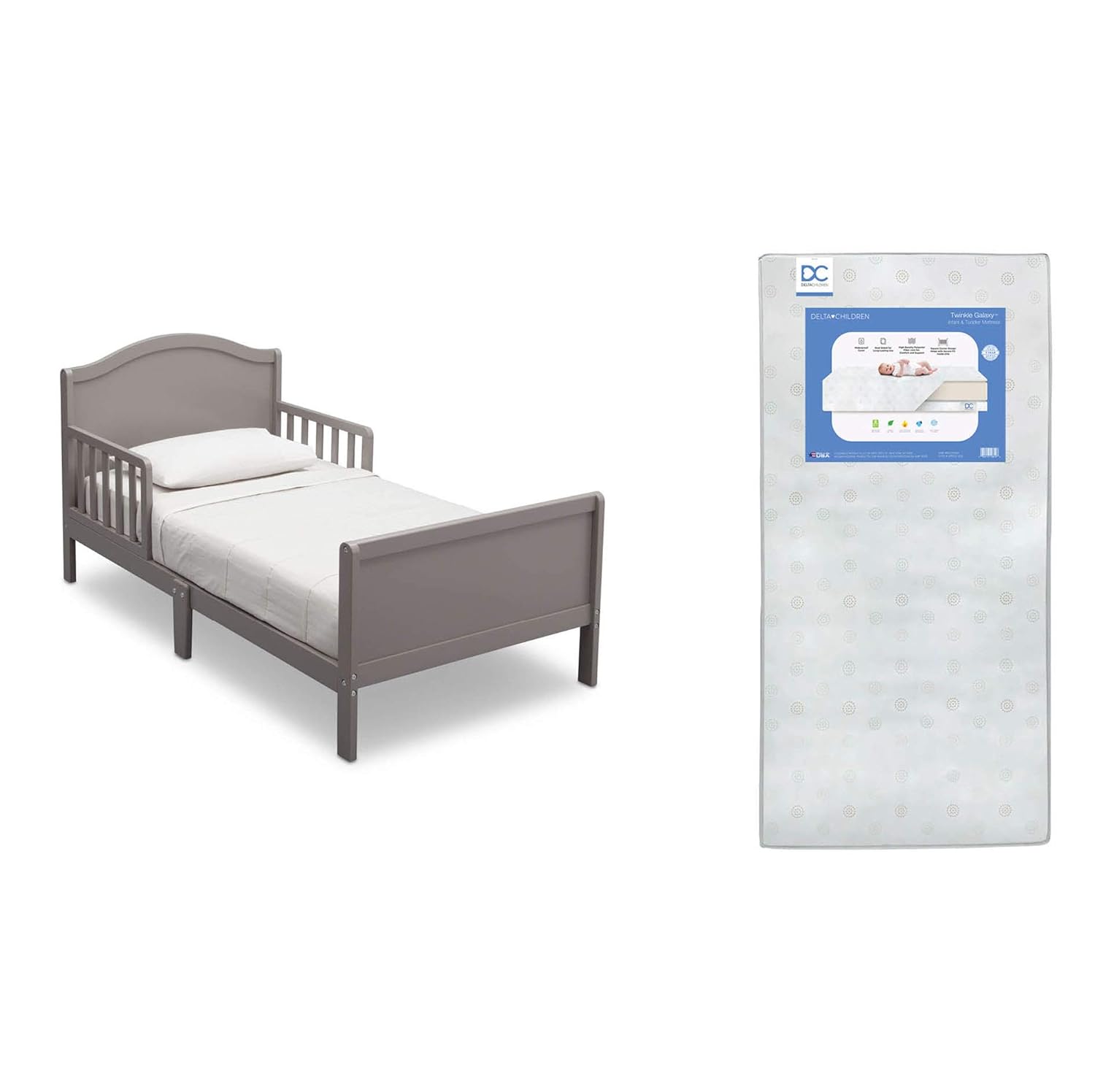 Delta Children Bennett Toddler Bed and Twinkle Galaxy Mattress Bundle