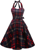Women's Vintage Polka Audrey Halter Cocktail Dress - Swing Silhouette