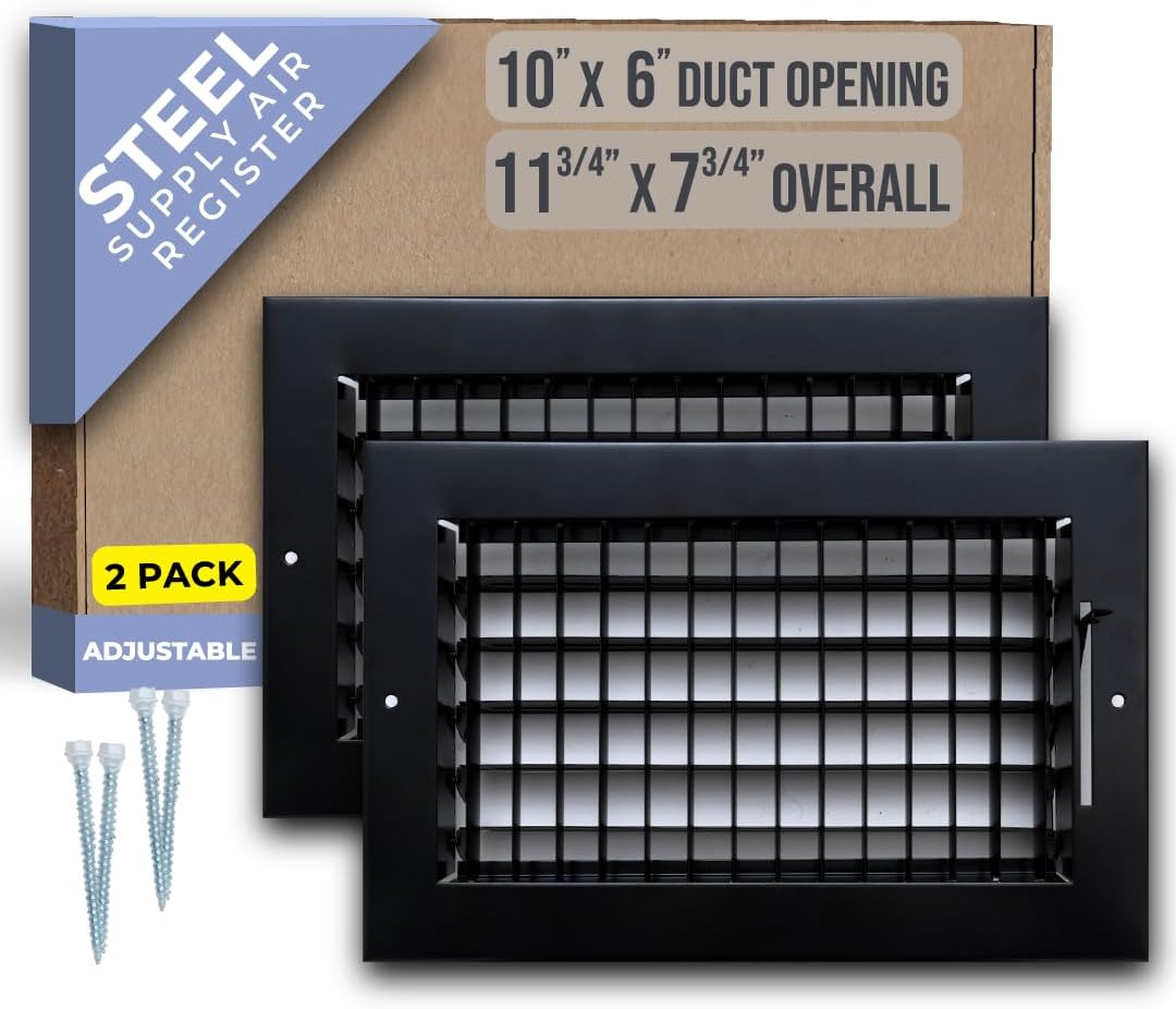 Adjustable Air Supply Grille for 10x6 Duct Opening - 2 Pack