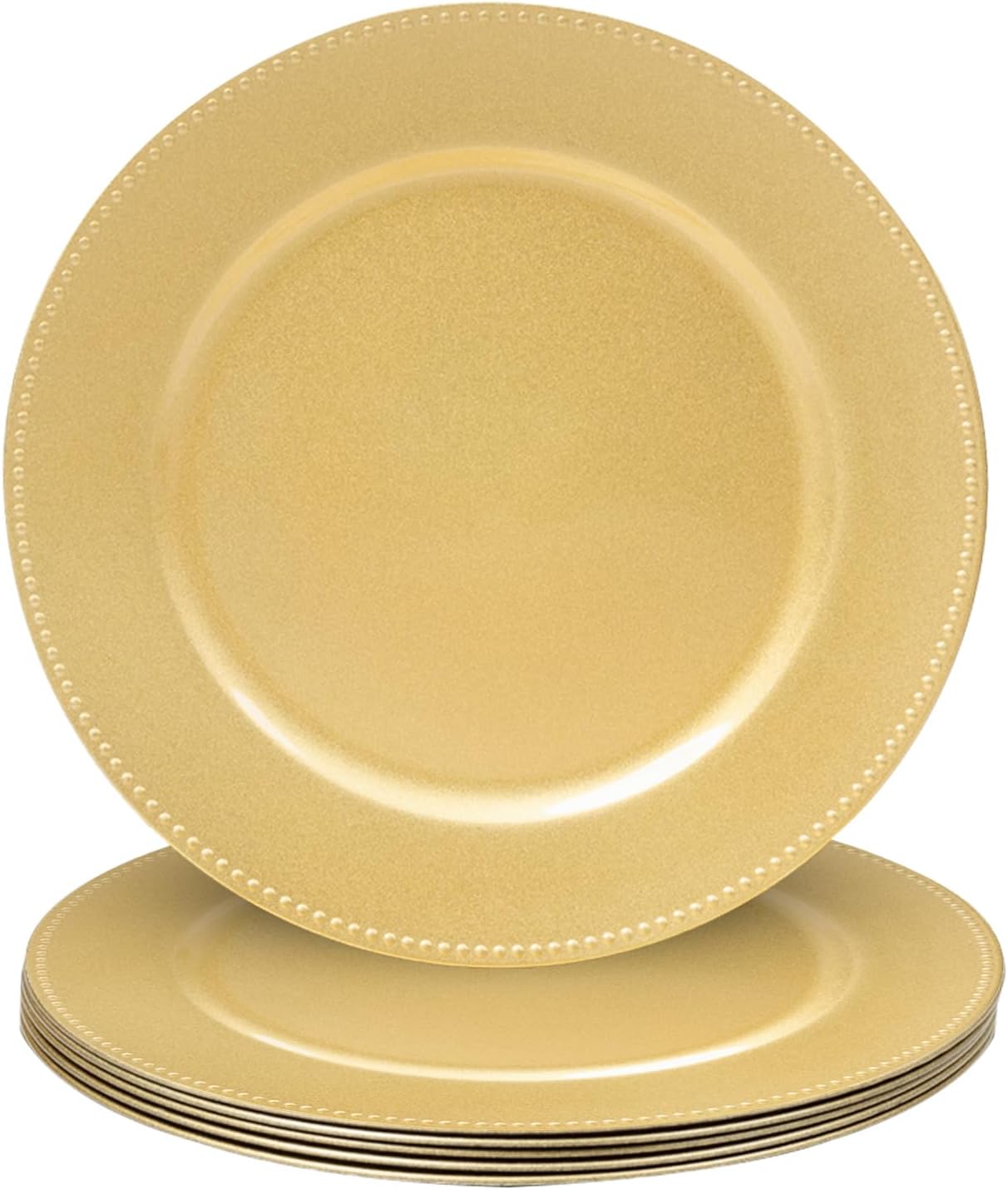Set of 6 Gold Beaded Rim Plate Chargers for Wedding & Party