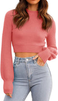 GeGekoko Womens Sexy Crew Neck Cropped Sweaters Ribbed Knit Long