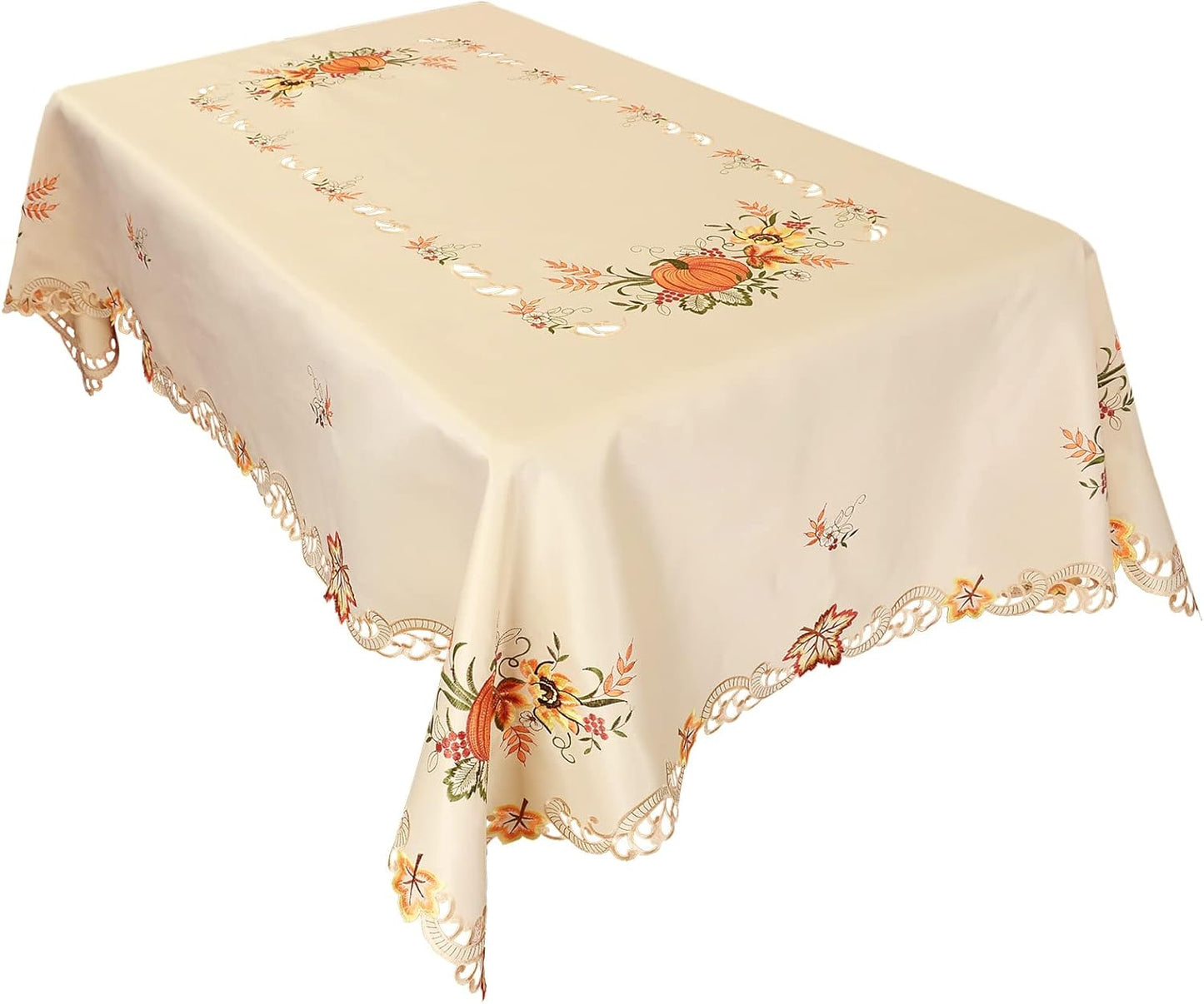 Simhomsen Embroidered Fall Pumpkins Tablecloth for Thanksgiving