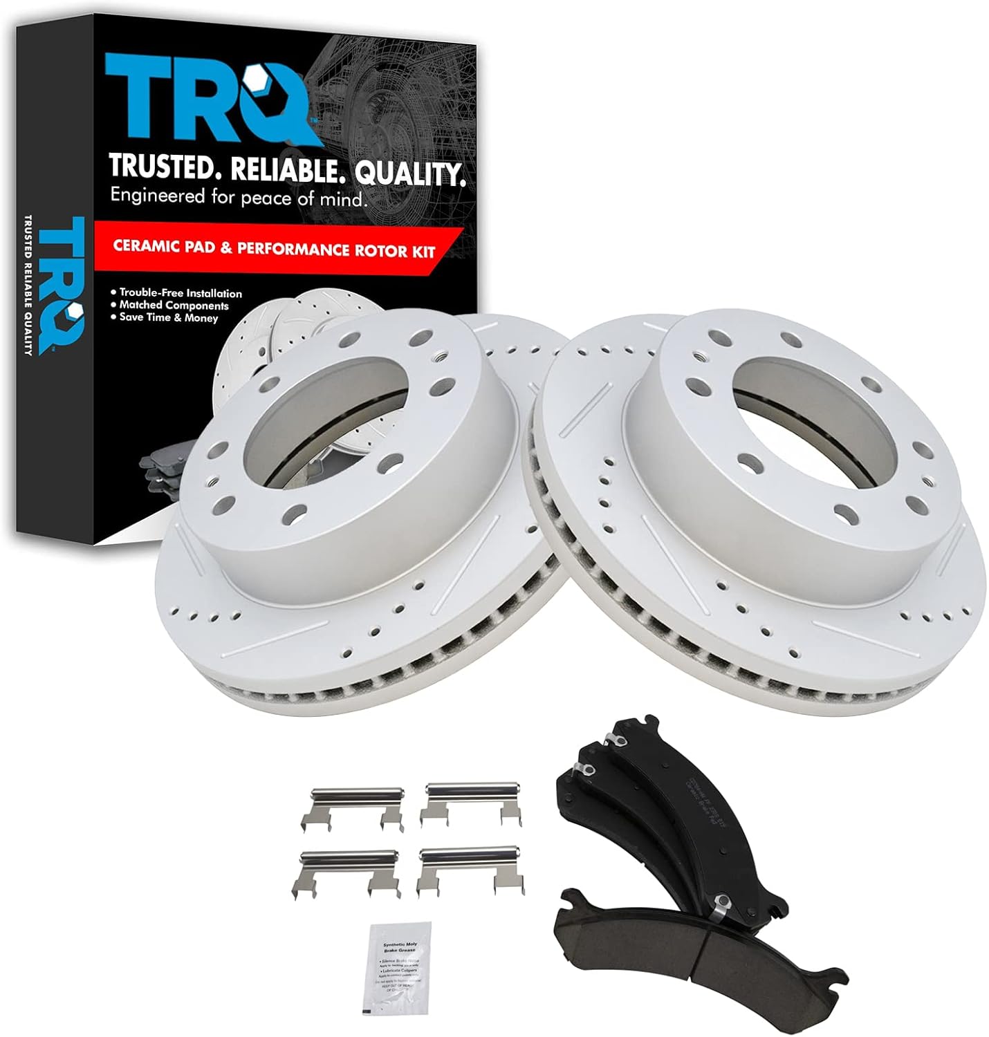 TRQ Brake Pad & Rotor Drilled Slotted Posi Ceramic Front Kit
