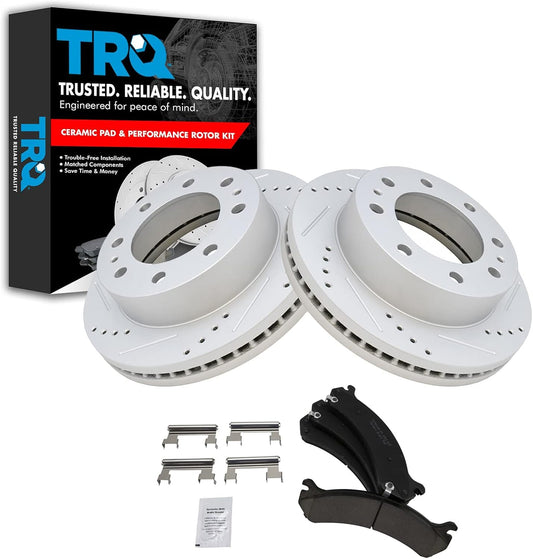 TRQ Brake Pad & Rotor Drilled Slotted Posi Ceramic Front Kit
