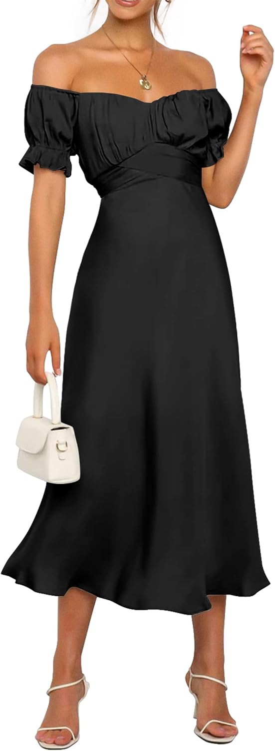 KIRUNDO Women's Satin Midi Dress for Wedding Guests and Parties
