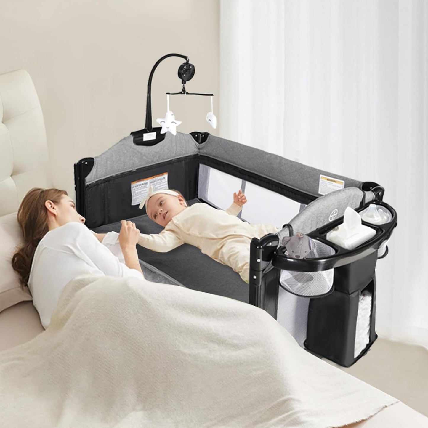 Kinder King 4-in-1 Portable Nursery: Bedside Crib to Playpen
