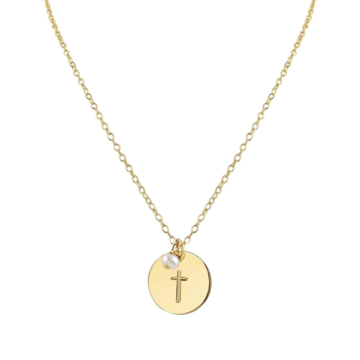 Handmade Gold Cross Necklace with Pearl Accent for Women