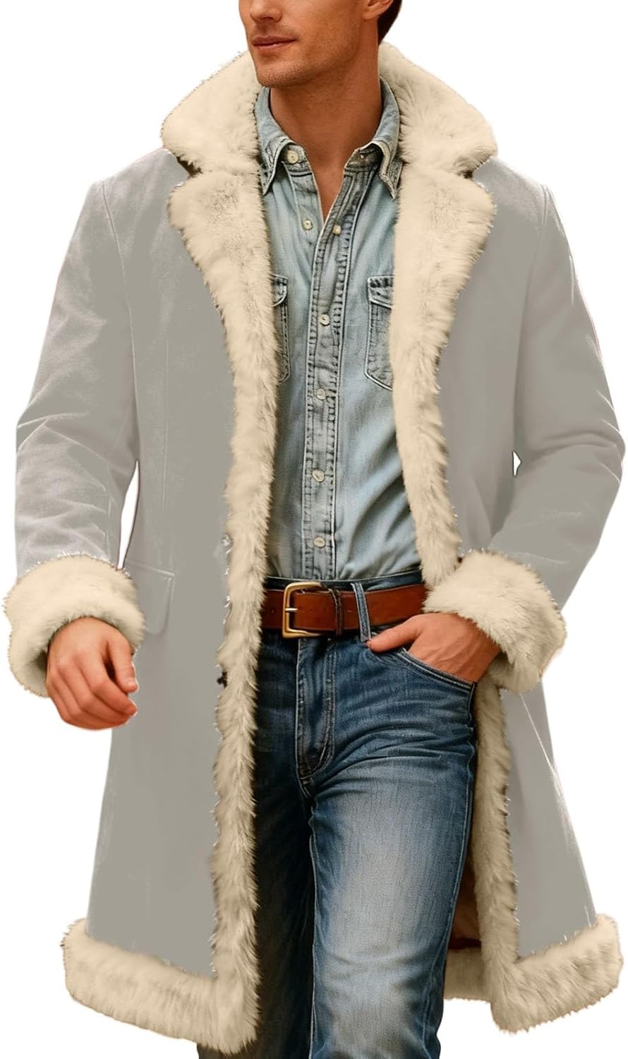 Men's Santa Coat Fleece Lined Long Cardigan for Christmas Fun