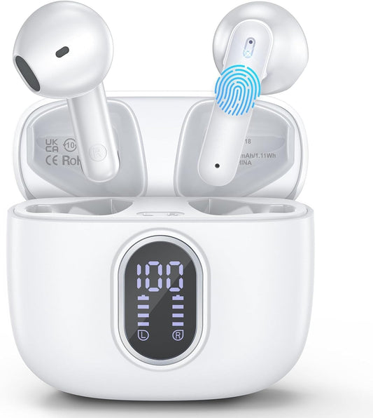 42 Hr Playtime Wireless Earbuds: HiFi Stereo Sound, 4 Mics, IPX7 Waterproof