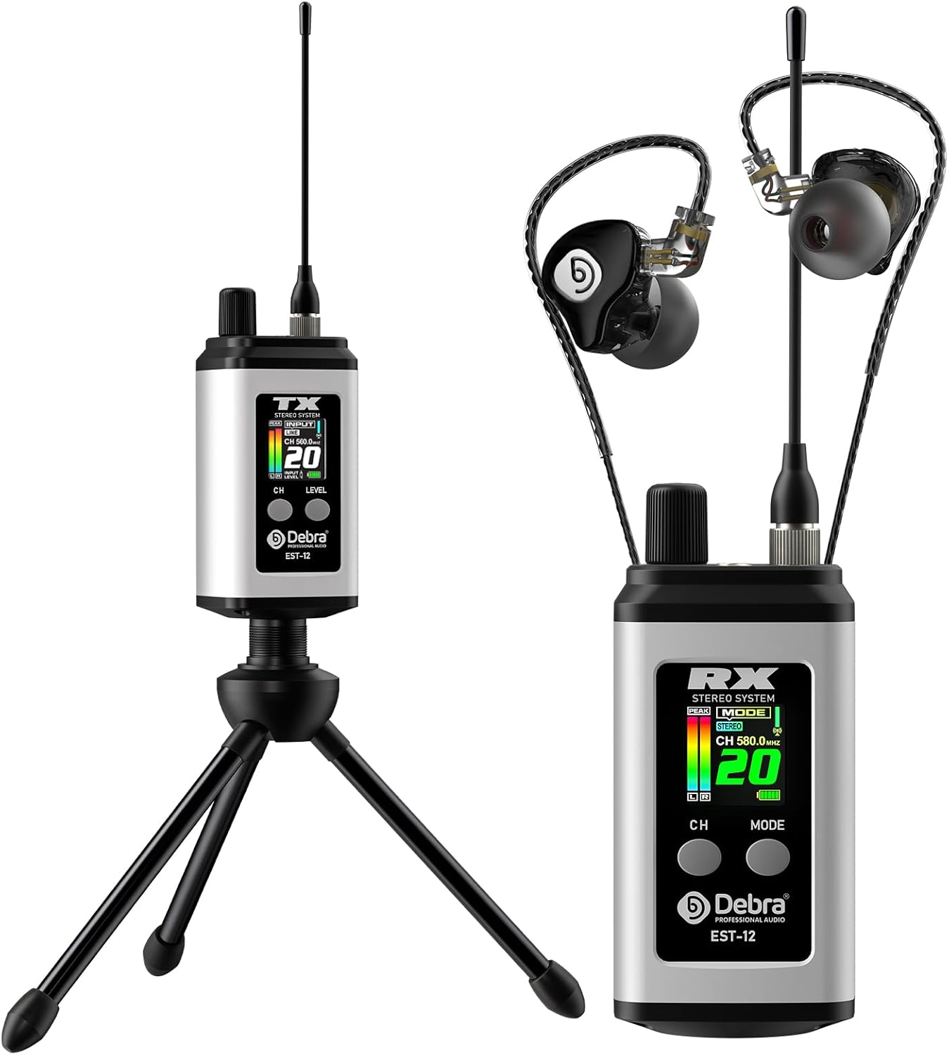 Debra EST-12 Pro UHF Stereo Wireless IEM for Musicians and Events