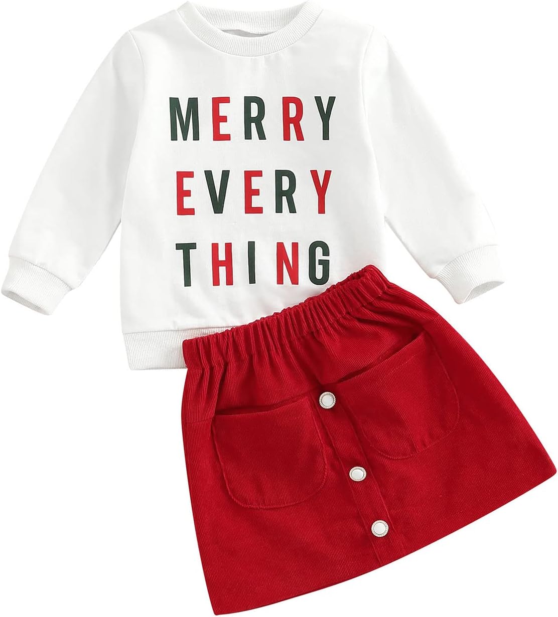 GOOCHEER Toddler Christmas Outfit: Cozy Letter Sweatshirt & Skirt Set