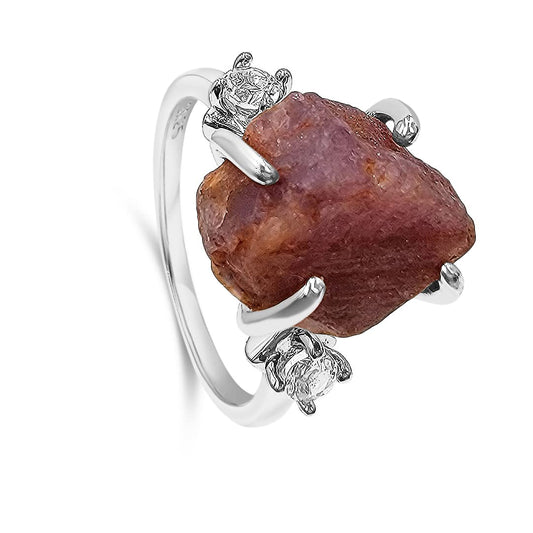 Real Raw Crystal Ring with Ruby in Sterling Silver Gift
