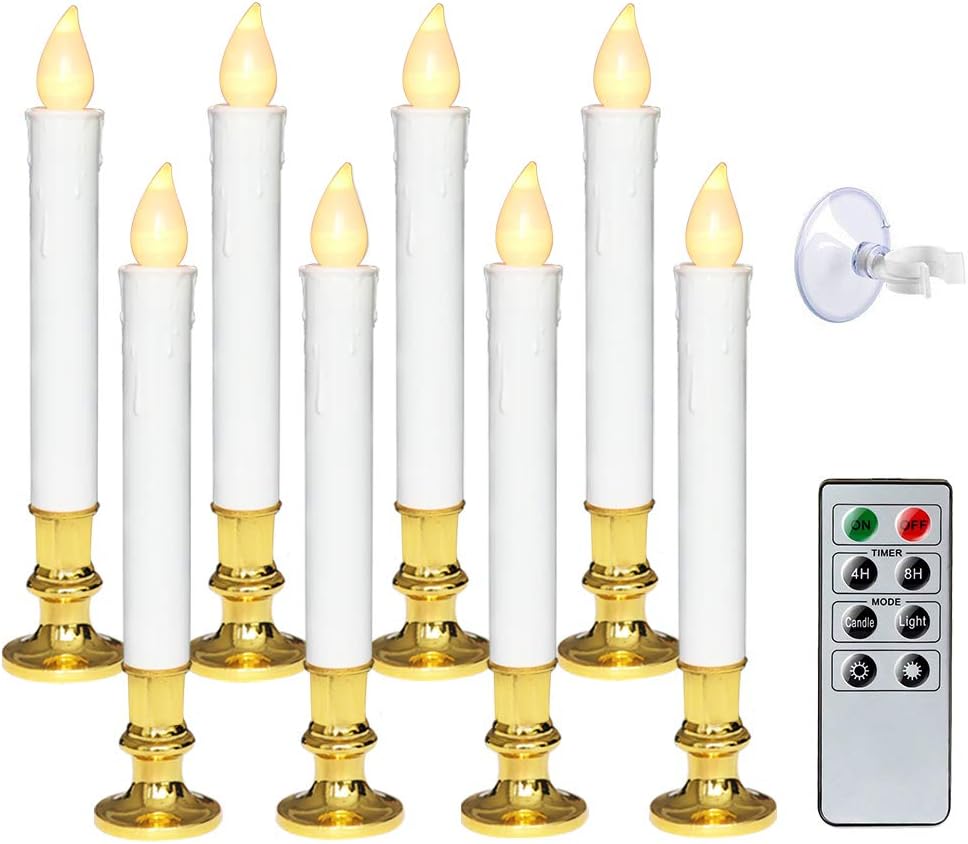 Wondise White Flameless Flickering Taper Candles for Christmas