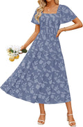 Womens Summer Boho Floral Midi Dress - Square Neck Flowy
