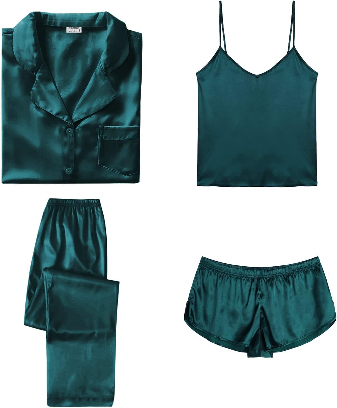Luxurious 4 Piece Silk Satin Pajamas Set for Women Sleepwear