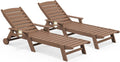Adjustable Outdoor Lounge Chair Set of 2 with Wheels & Cup Holder