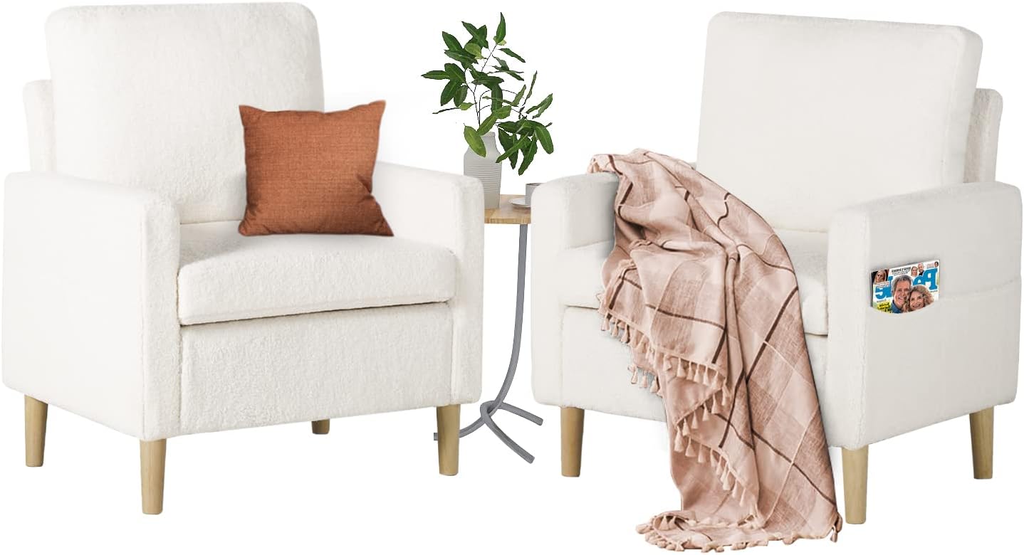 Cozy Mid-Century Armchairs Set - Cream White