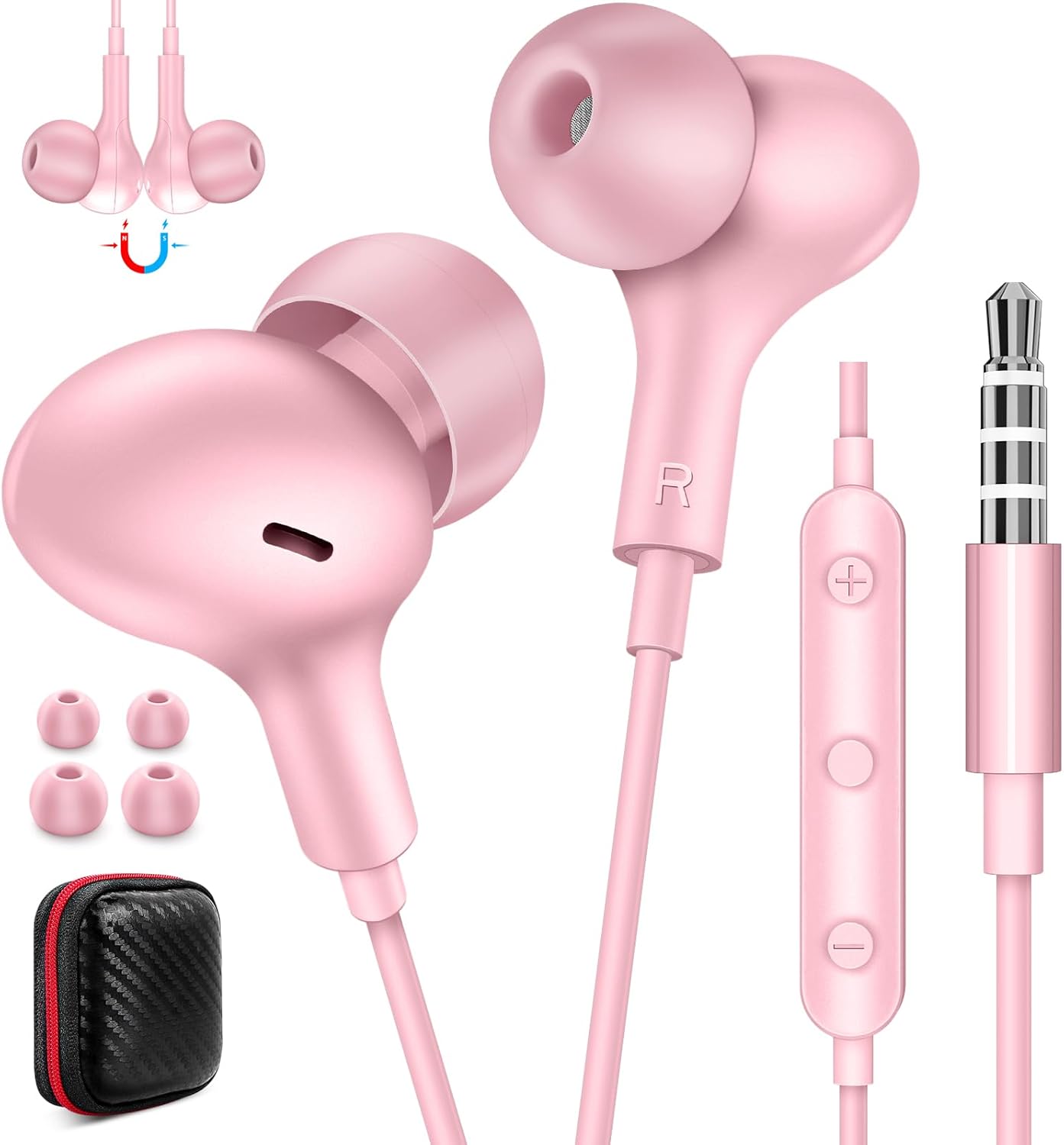 Wireless Noise-Canceling Earbuds with Mic - Pink