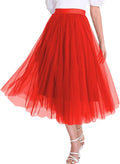 Womens Tulle Midi Skirt High Waist Elastic Pleated Tutu