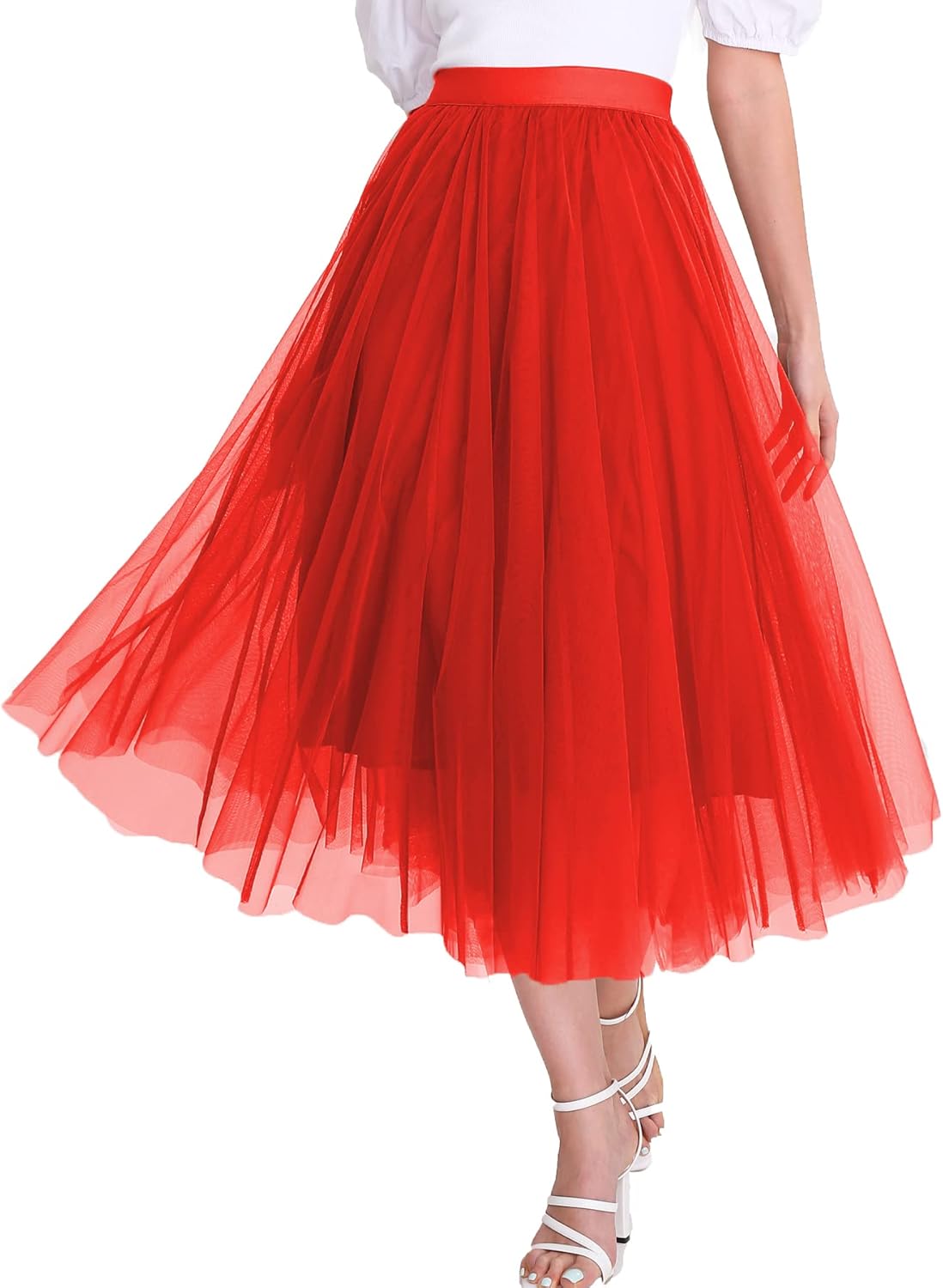 Elegant Tulle Skirt for Women - High Waist Pleated A-Line Style