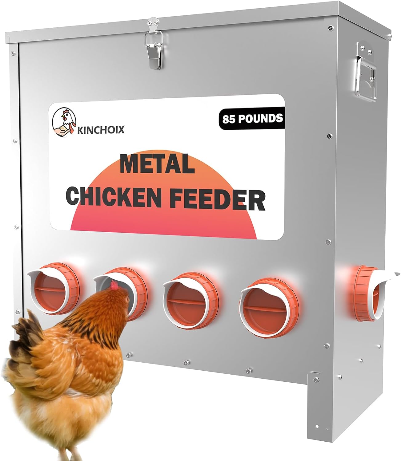 Large Capacity Metal Chicken Feeder for Poultry with 6 Ports