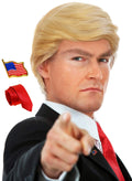 ALLAURA 3pc Donald Costume Kit Blonde Wig, Red Tie, Flag Pin - Ready