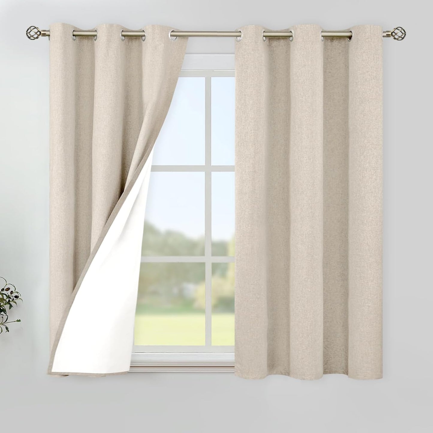 YoungsTex Oatmeal Linen Blackout Curtains for Full Room Darkening