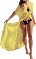 Long Beach Kimono Cardigan Cover Up - Lace Drawstring Beachwear