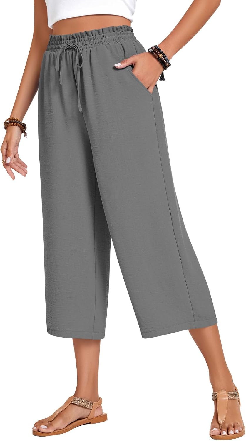 Anyhold Women's Capri Pants with Pockets for Casual Comfort