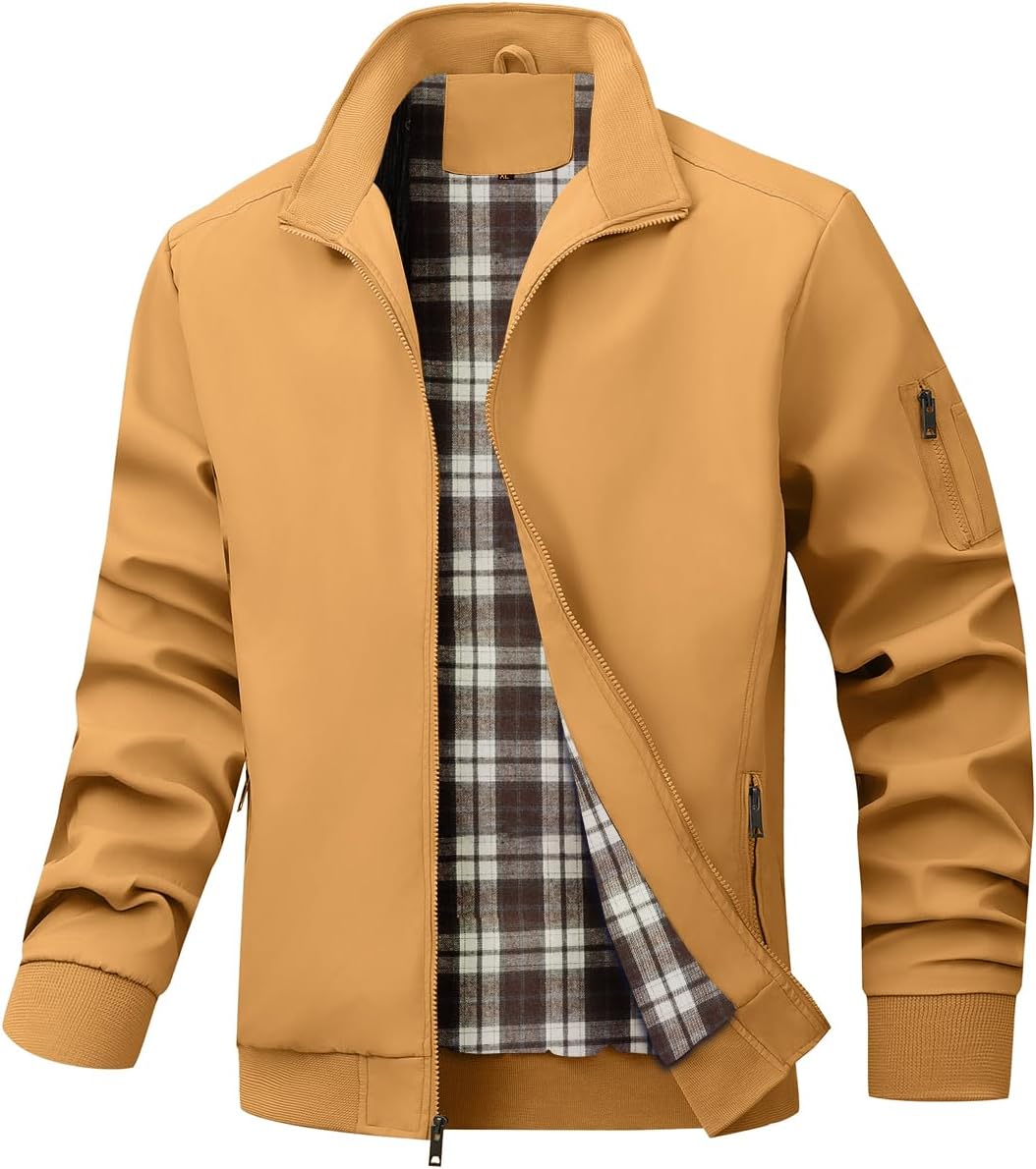 Men's Bomber Jacket Lightweight Casual Windbreaker Zip Up Coat
