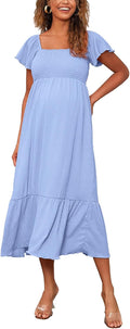 Maternity Dress Flutter Short Sleeve Square Neck Smocked Summer