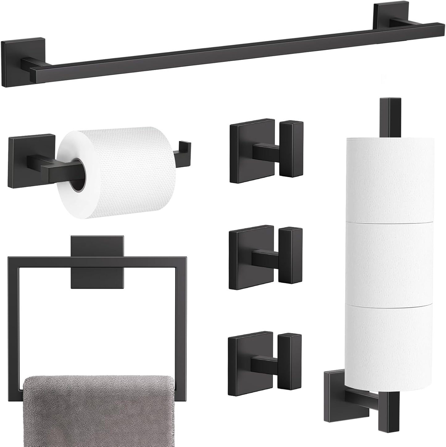 7-Piece Matte Black Bathroom Hardware Set for Modern Spaces