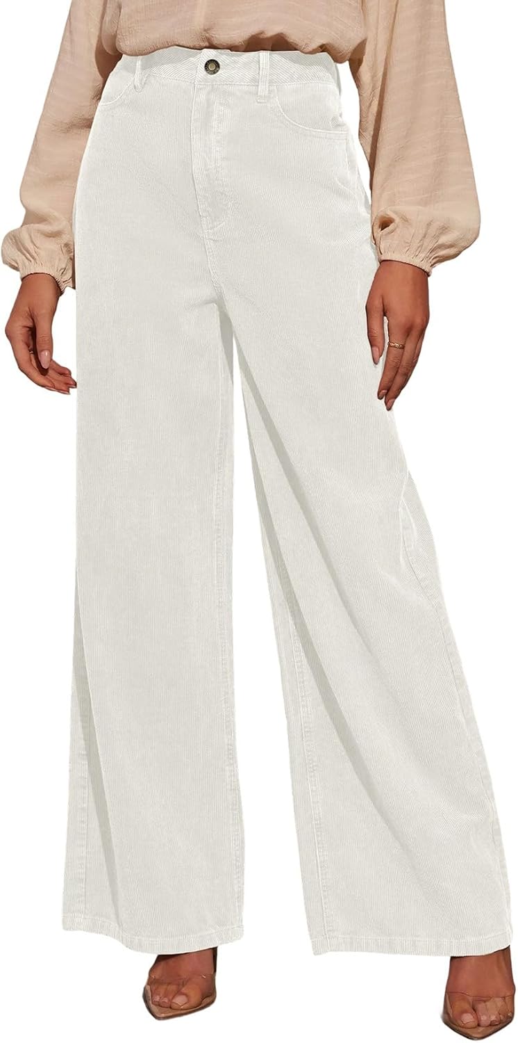 Sidefeel Women's Corduroy Pants High Waisted Baggy Wide Leg