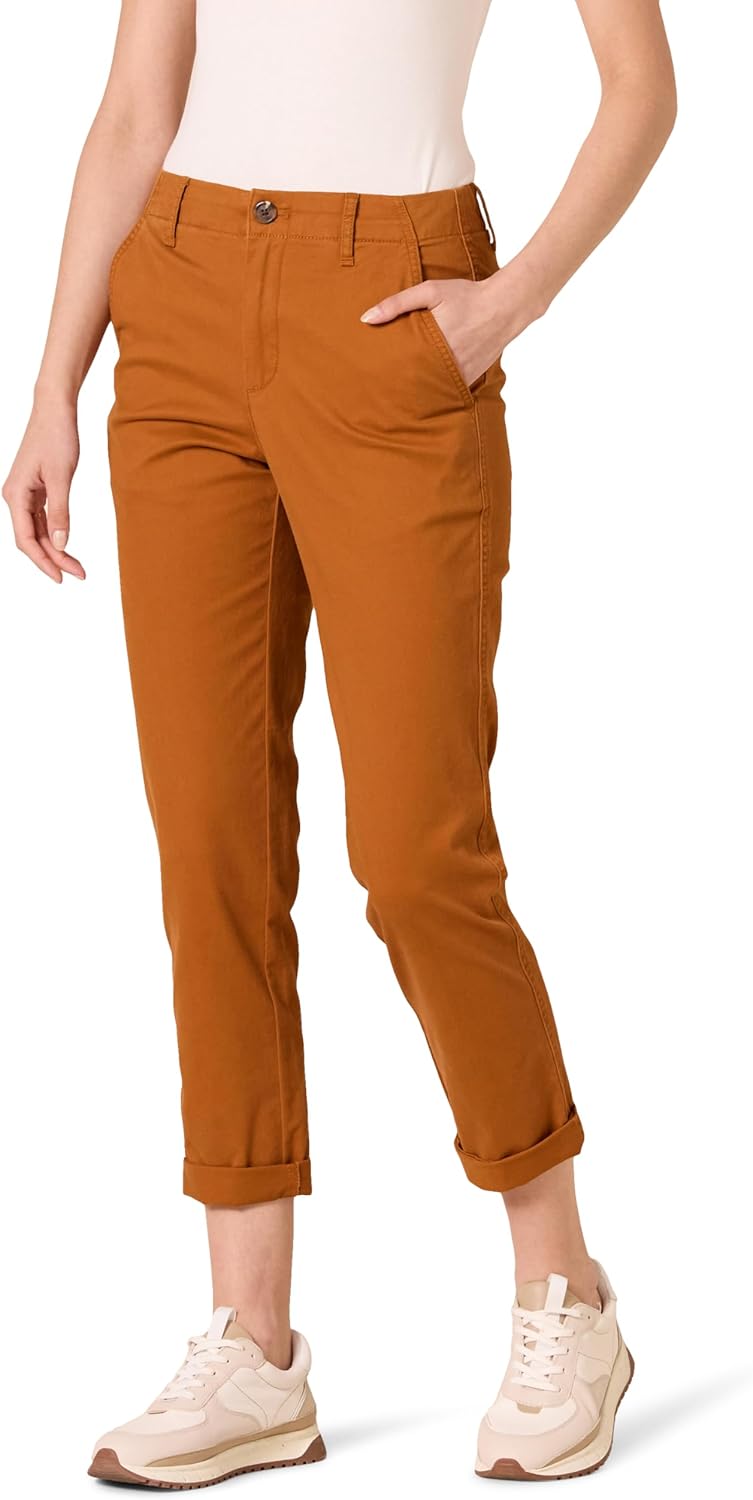 High-Rise Regular-Fit Ankle-Length Tapered-Leg Khaki Pant