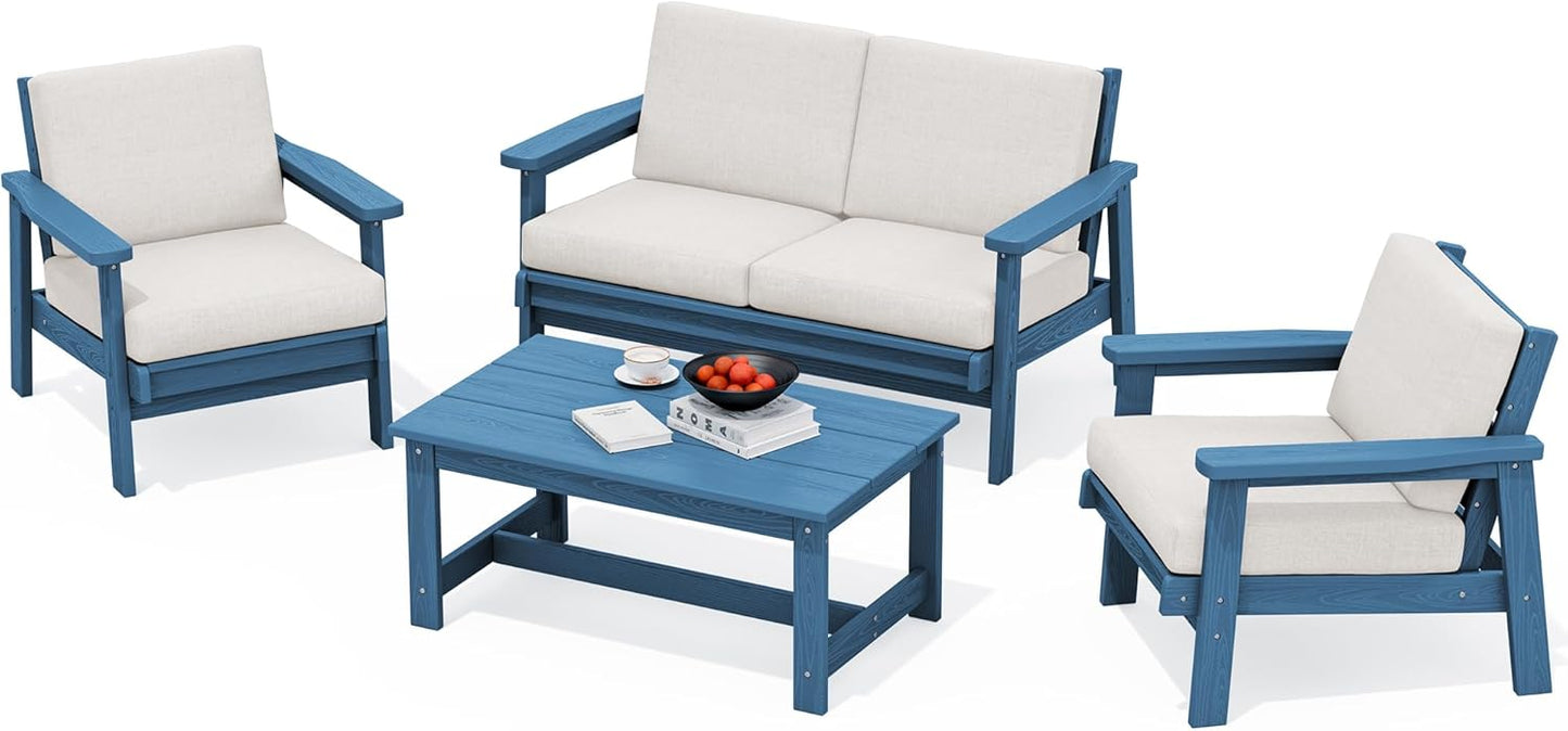 HDPE Outdoor Furniture Set with Cushions for All Weather Use