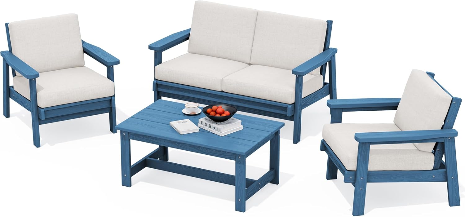 HDPE Outdoor Furniture Set with Cushions for All Weather Use