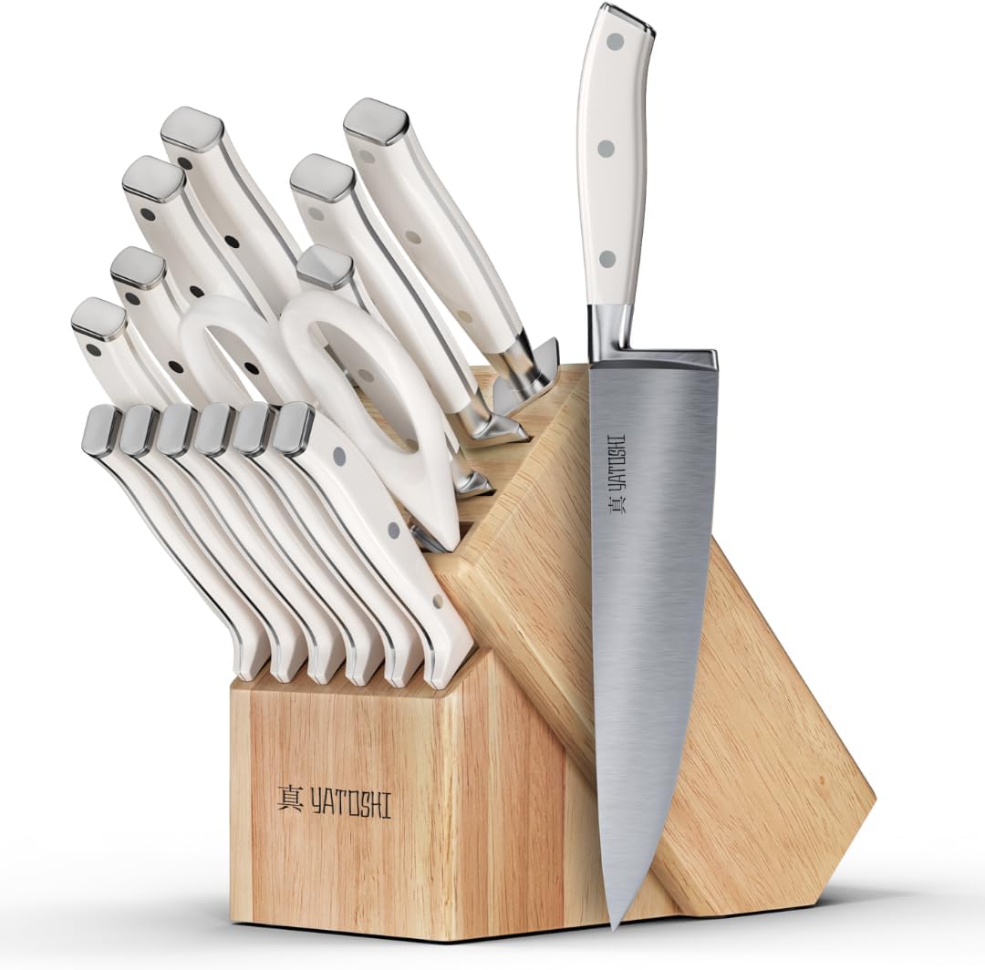Yatoshi 15 Piece Knife Block Set - Ultra Sharp Kitchen Knives