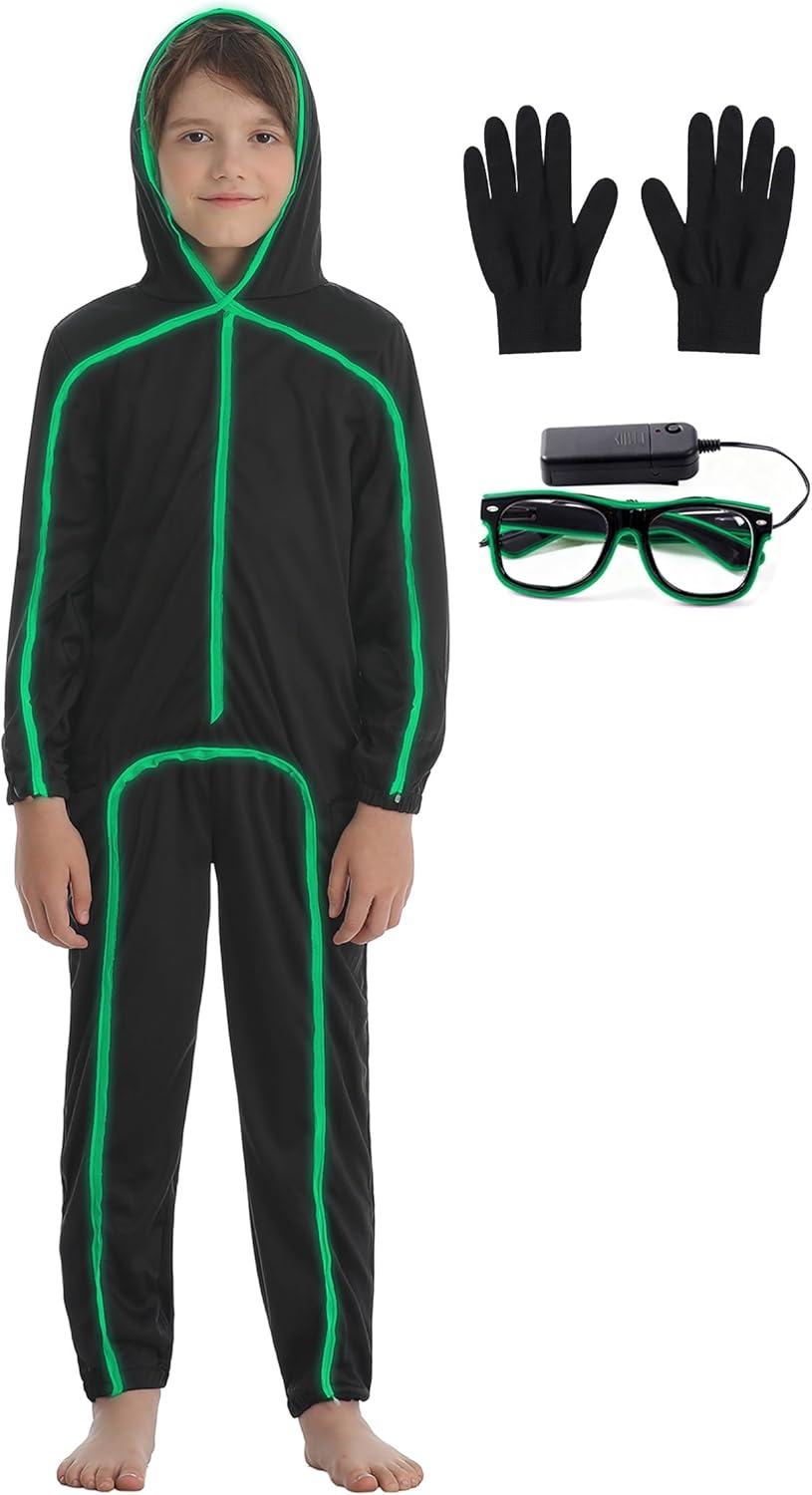 Stick Figure Costume for Kids with Light Up Glasses for Halloween