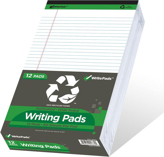 KAISA White Legal Pads for Office Supplies - 12 Pack of 50 Sheets