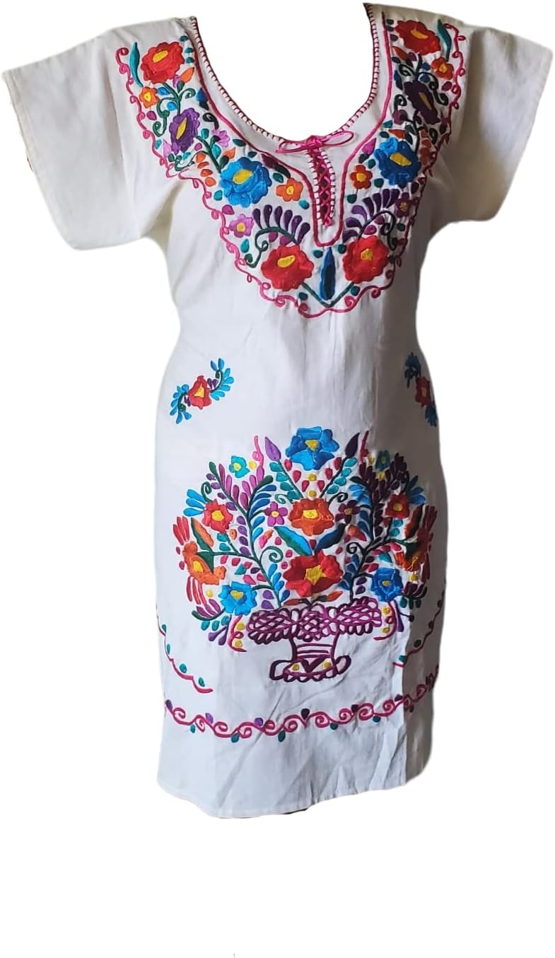 Authentic Mexican Embroidered Dress for Women in Black Color