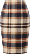 Wool Plaid Pencil Skirt High Waisted Knee Length - Classic Fall Staple