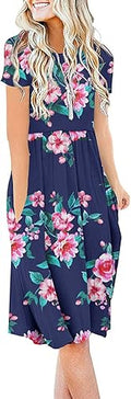 Stylish DB MOON Women's Casual Dress with Pockets and Short Sleeves