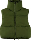 Cropped Puffer Vest Women Zip Up Stand Collar Sleeveless - Cozy