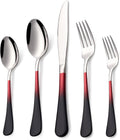 20 Piece Black Red and Silver 18/0 Flatware Utensil Set for 4