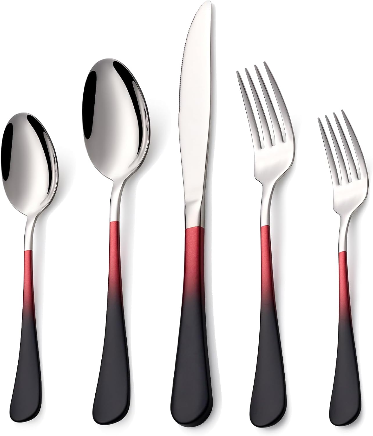 20 Piece Black Red and Silver Flatware Set for 4 - Durable Design
