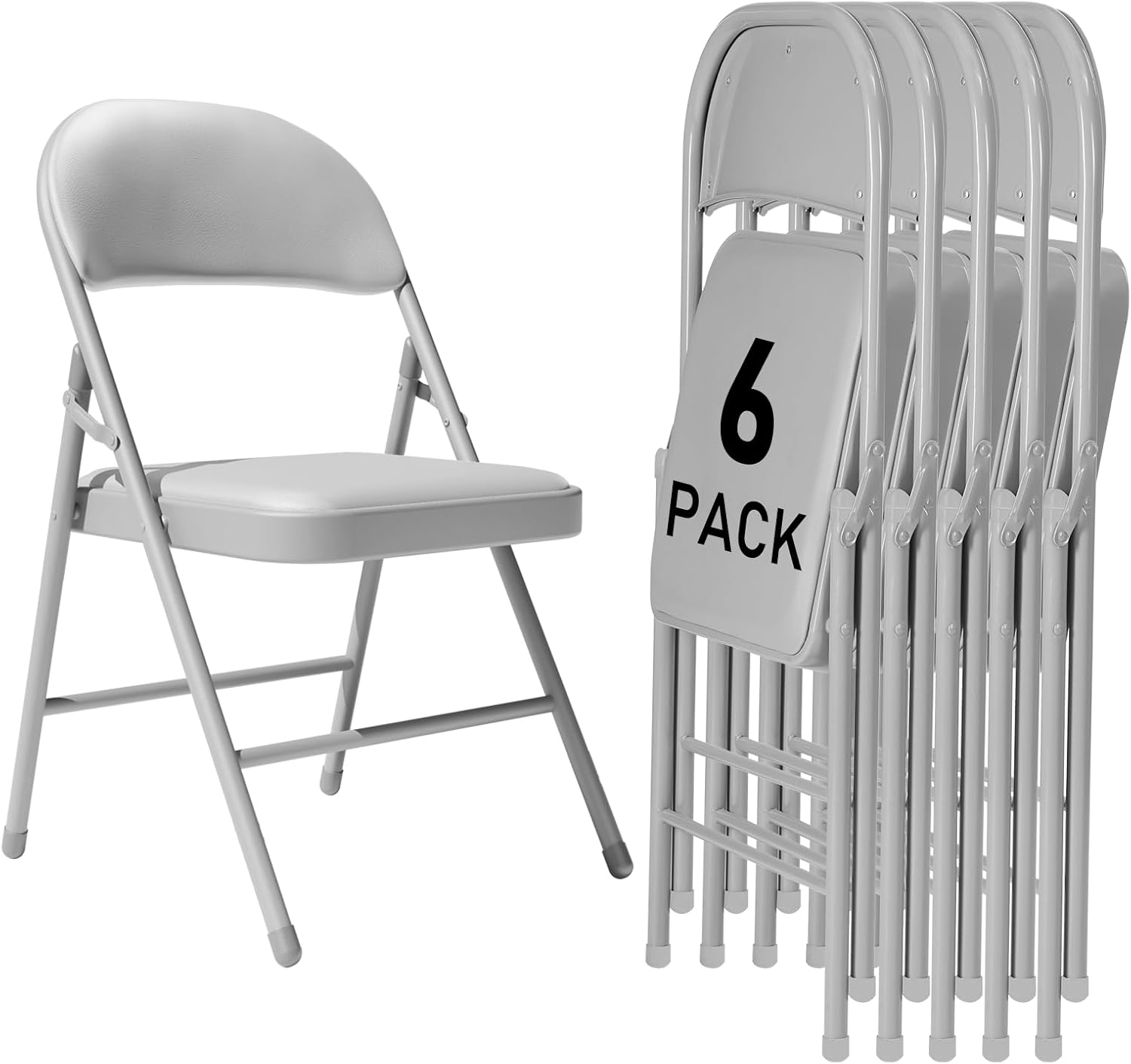 6 Pack Gray Folding Chairs with Padded Cushion for Events