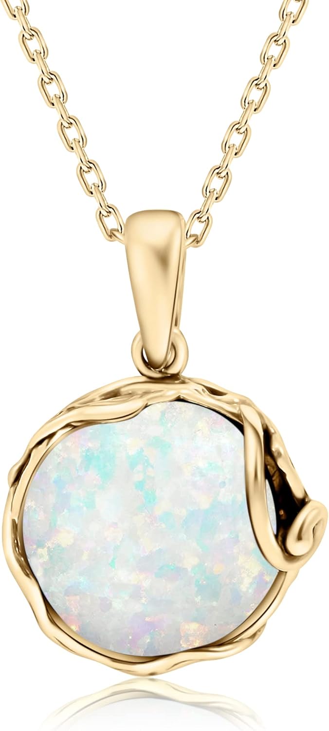 14K Gold Plated White Opal Necklace - Elegant October Gift