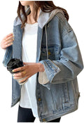 LifeShe Women's denim jacket with hood oversized distressed - Cropped