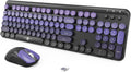 Wireless Keyboard and Mouse Combo Black Purple - Retro Round Keys