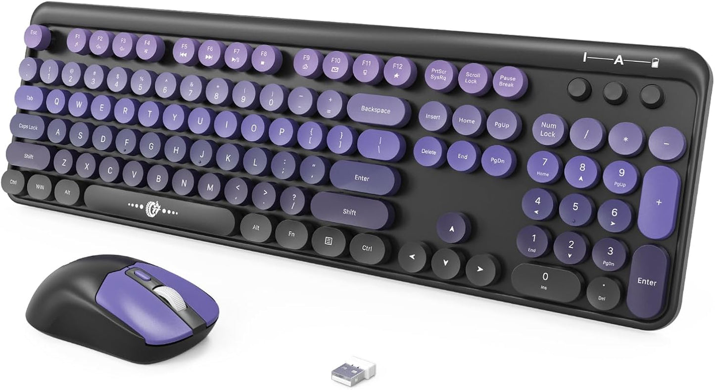 FOPETT Wireless Keyboard and Mouse Combo for Retro Typing Fun